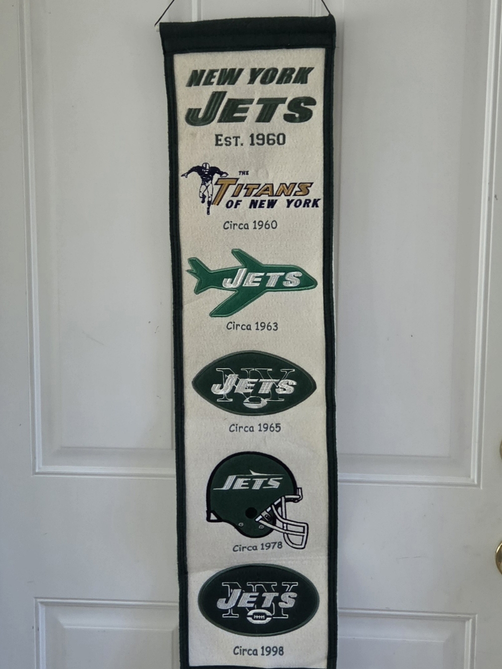 New York Jets Logo Evolution Heritage Banner Winning Streak Wool Hanging